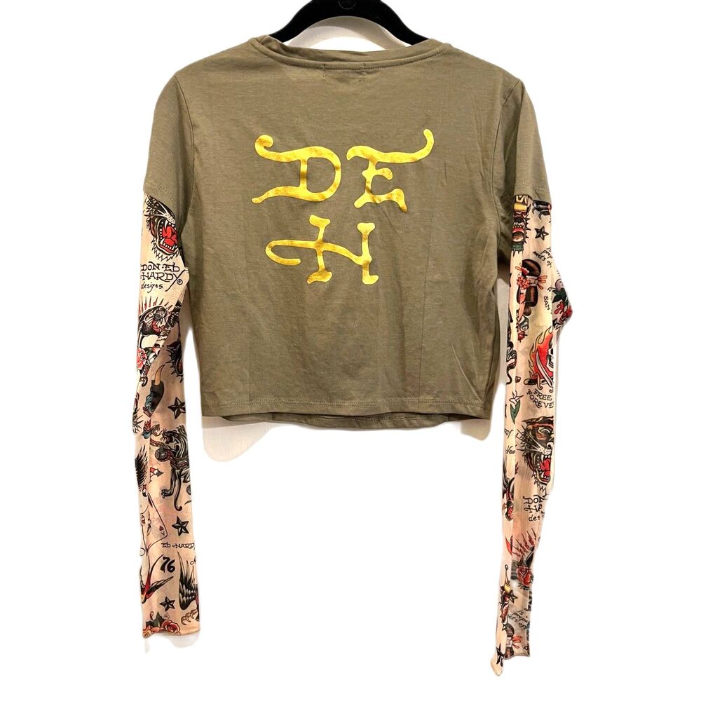 Ed Hardy Y2K 90s Tattoo Sleeve Crop Tee Shirt Top  Women's Size Medium - Picture 5 of 10